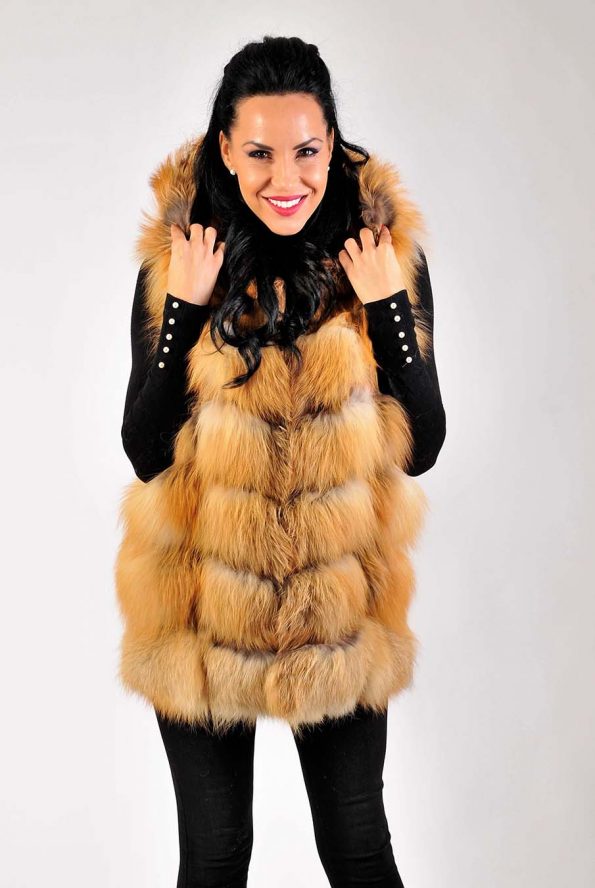 Gold Style Vest Outfit Fur Leather Jacket For Women close