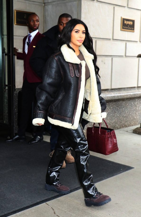 Kim Kardashian Fur Leather Coat