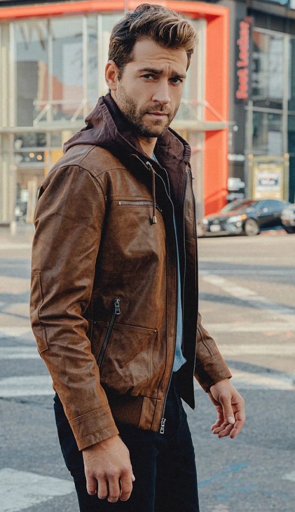 Leather Jacket With Removable Hood Genuine Leather Jackets For Men brown side