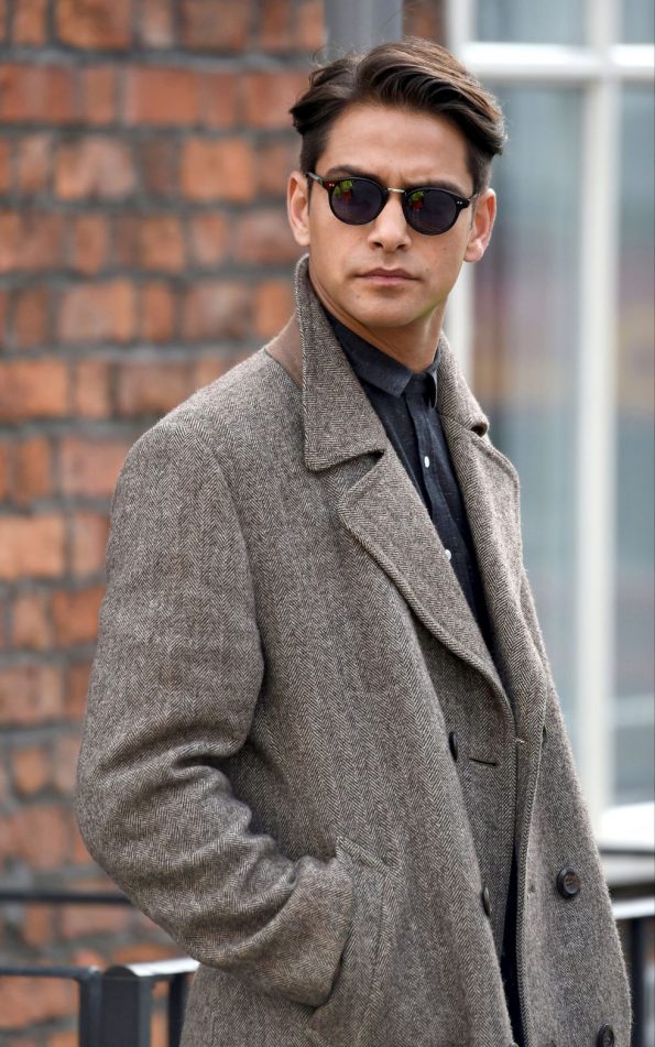 Luke Pasqualino Wool Vibrant Trench Coat side pose