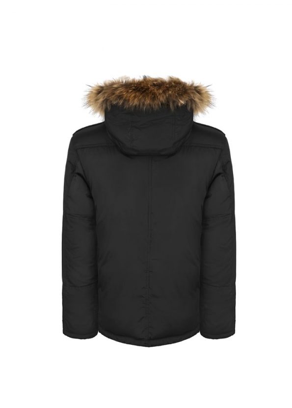 Luxurious look Detachable Hood Classic Winter Jacket For Men black back