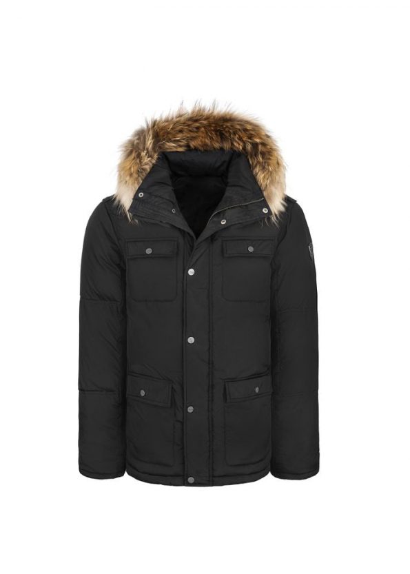 Luxurious look Detachable Hood Classic Winter Jacket For Men black front