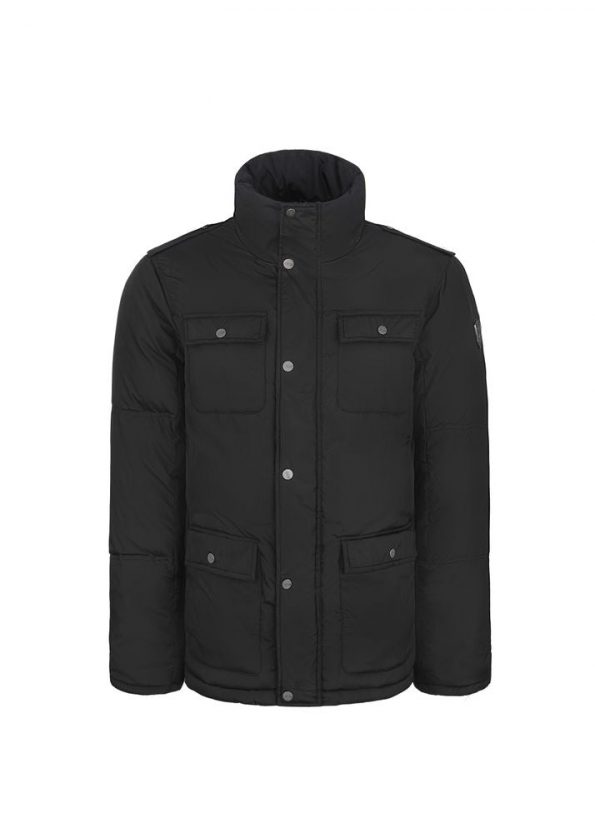 Luxurious look Detachable Hood Classic Winter Jacket For Men black front without hood