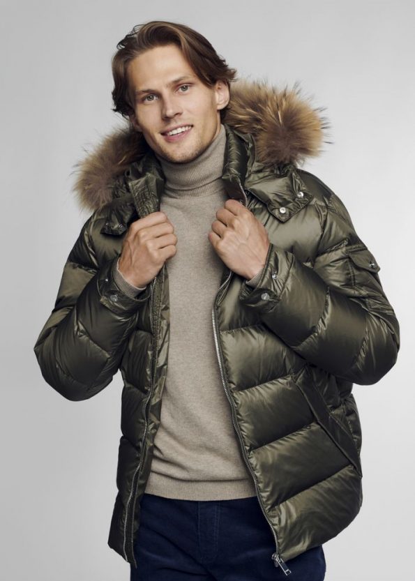 Luxurious look Mens Winter Jacket With Fur Trim New 2022 olive color