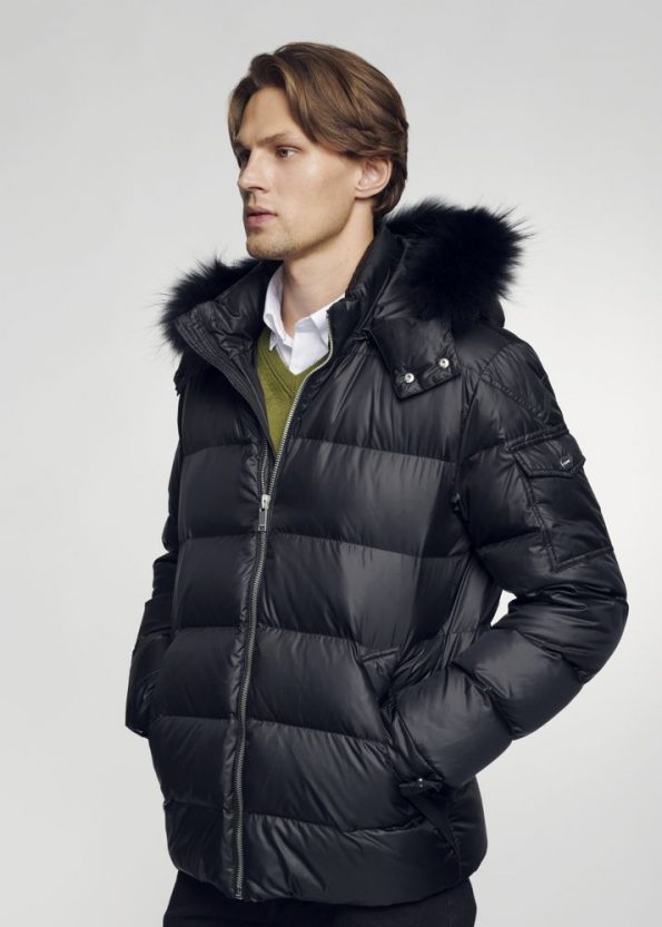 Luxurious look Mens Winter Jacket With Fur Trim New 2022 side pose