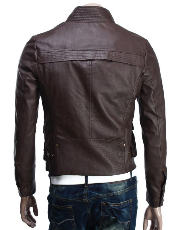 Men Slim Fit Stylish Leather Jacket Funter Style back