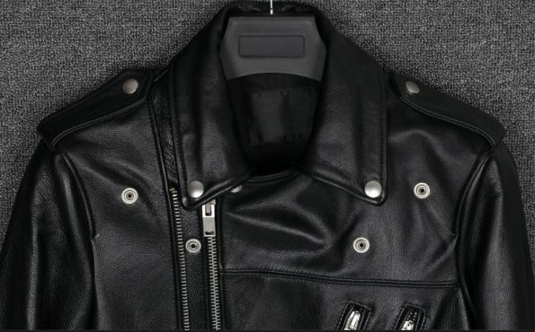 Multi Zipper Biker Genuine Leather Jacket For Men front Mockup