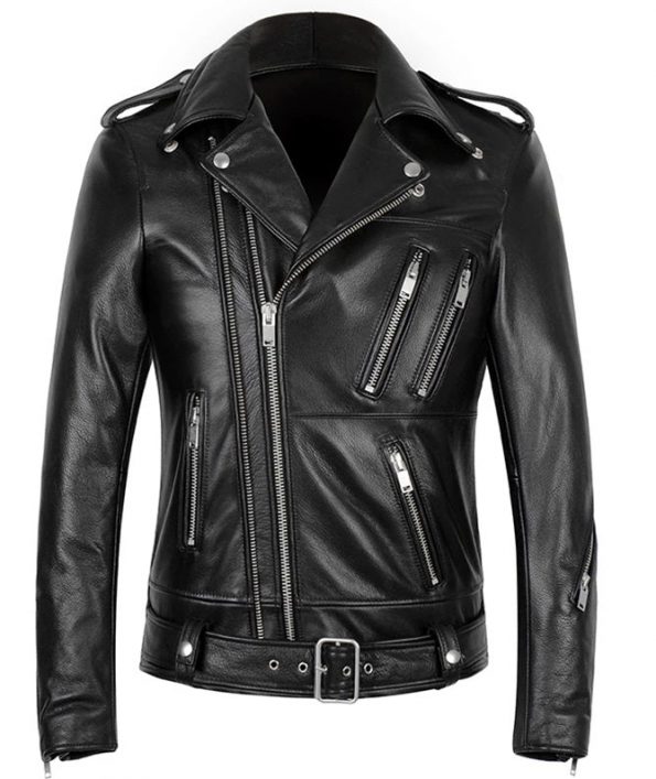 Multi Zipper Biker Genuine Leather Jacket For Men front real