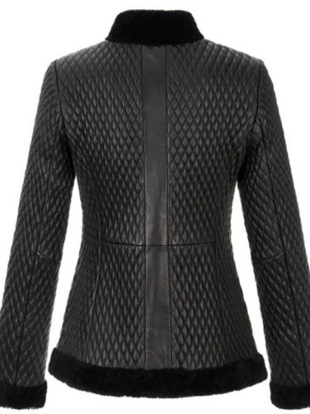 Quilted Black Fur Leather Jacket For Women New Style in 2022 back