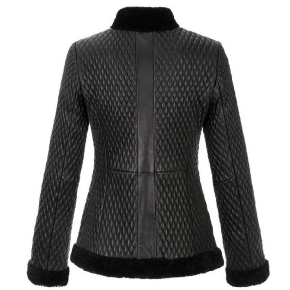 Quilted Black Fur Leather Jacket For Women New Style in 2022 back