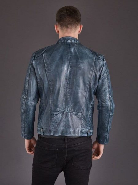 Quilted Vintage Biker Premium Leather Jacket For Men back