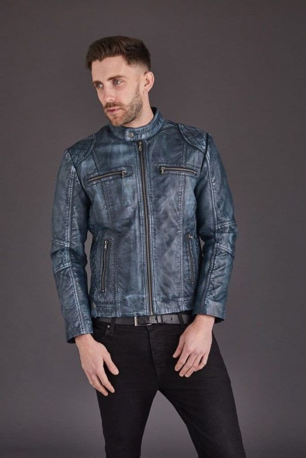 Quilted Vintage Biker Premium Leather Jacket For Men front