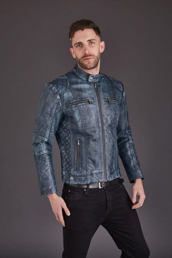 Quilted Vintage Biker Premium Leather Jacket For Men side