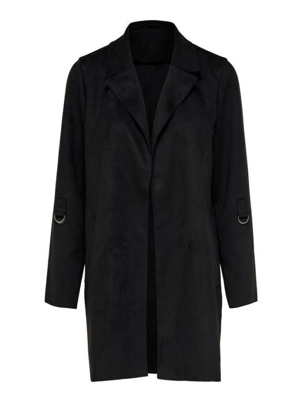 SUEDE REAL LEATHER COAT IN BLACK COLOR FOR WOMEN FRONT