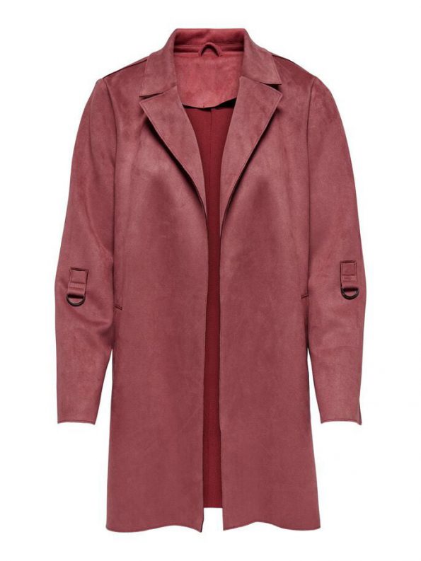 SUEDE REAL LEATHER COAT IN RED COLOR FOR WOMEN FRONT