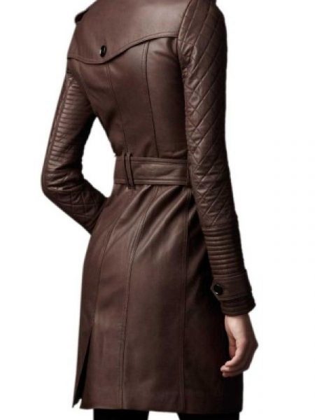 Sheepskin Leather Trench Coat For Women Brown Trench Coat back