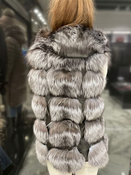 Silver Style Vest Outfit Fur Leather Jacket For Women back