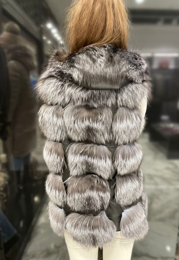 Silver Style Vest Outfit Fur Leather Jacket For Women back