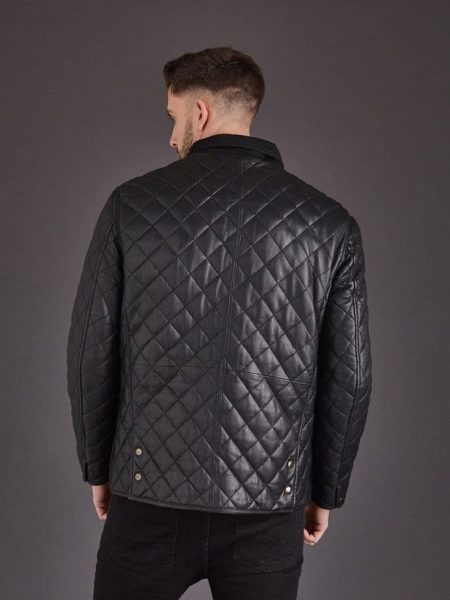 Stylish Leather Coat Quilted Black Sheep Nappa Leather Coat For Men back