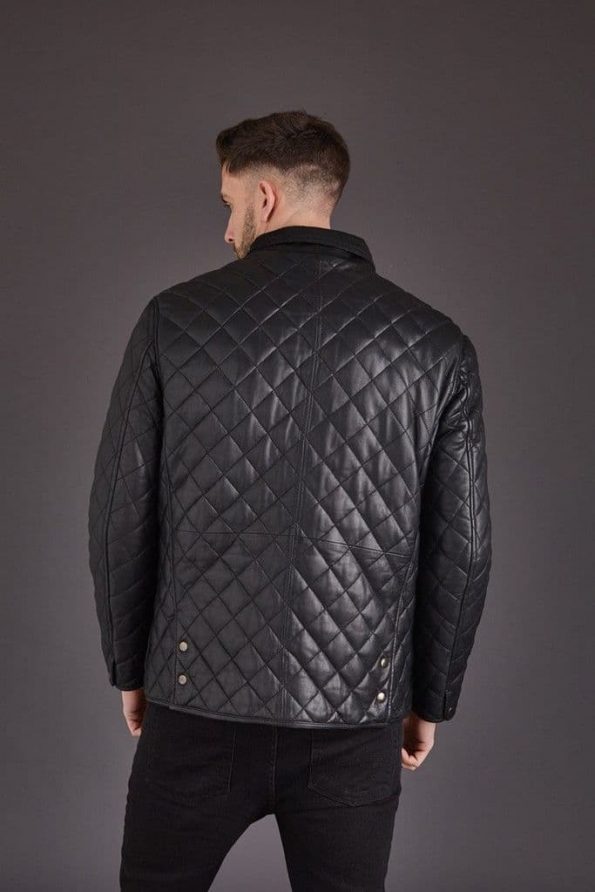 Stylish Leather Coat Quilted Black Sheep Nappa Leather Coat For Men back