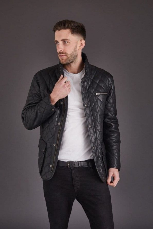 Stylish Leather Coat Quilted Black Sheep Nappa Leather Coat For Men open zip