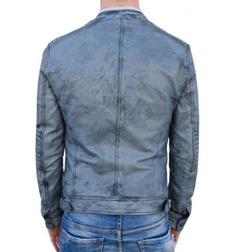 Traditional Padded Biker Jacket In Real Leather For Men back