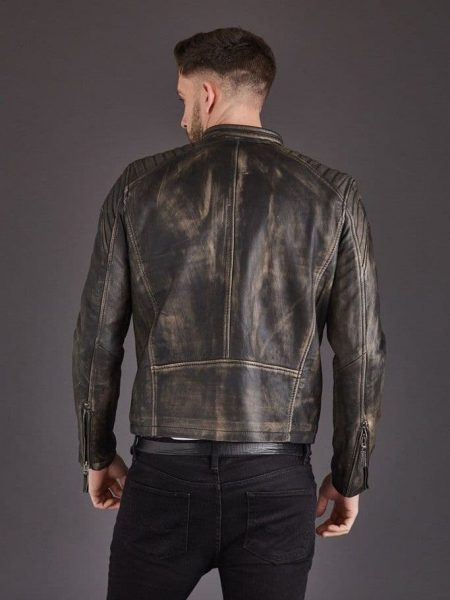 Vintage Style Biker Leather Jacket For Men back