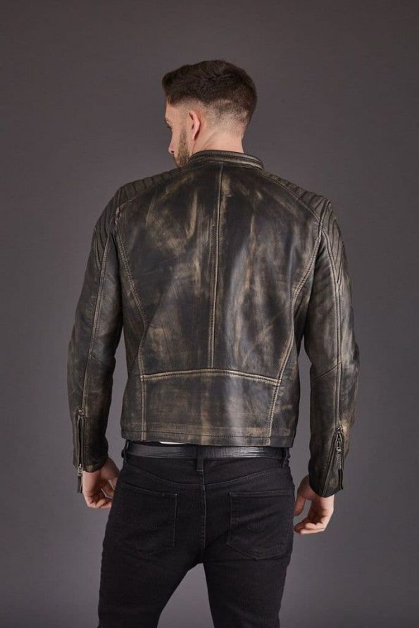 Vintage Style Biker Leather Jacket For Men back