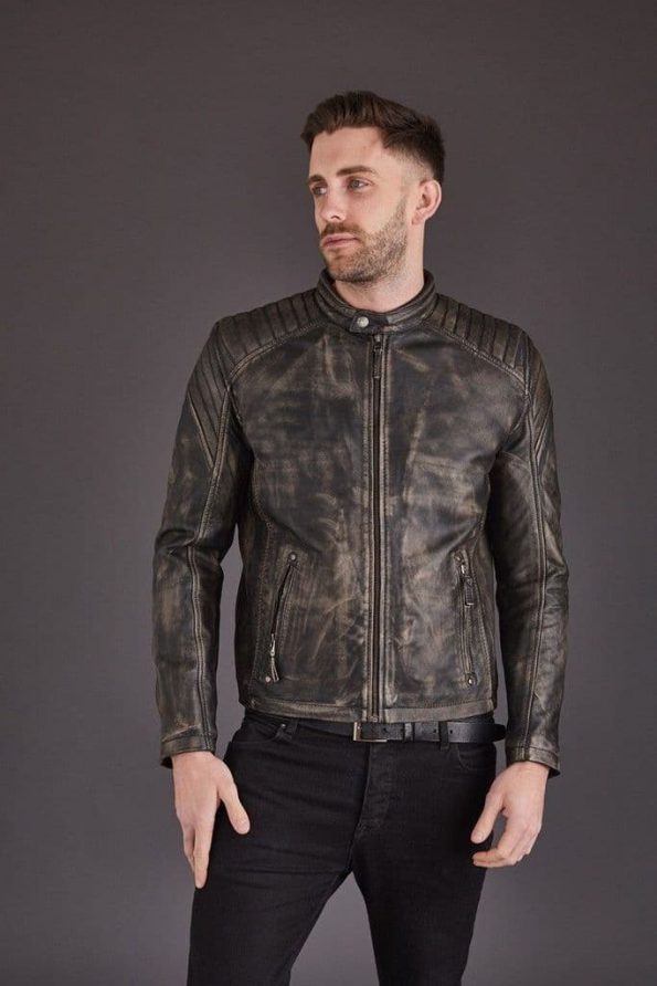 Vintage Style Biker Leather Jacket For Men front