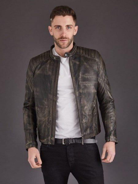 Vintage Style Biker Leather Jacket For Men open zip