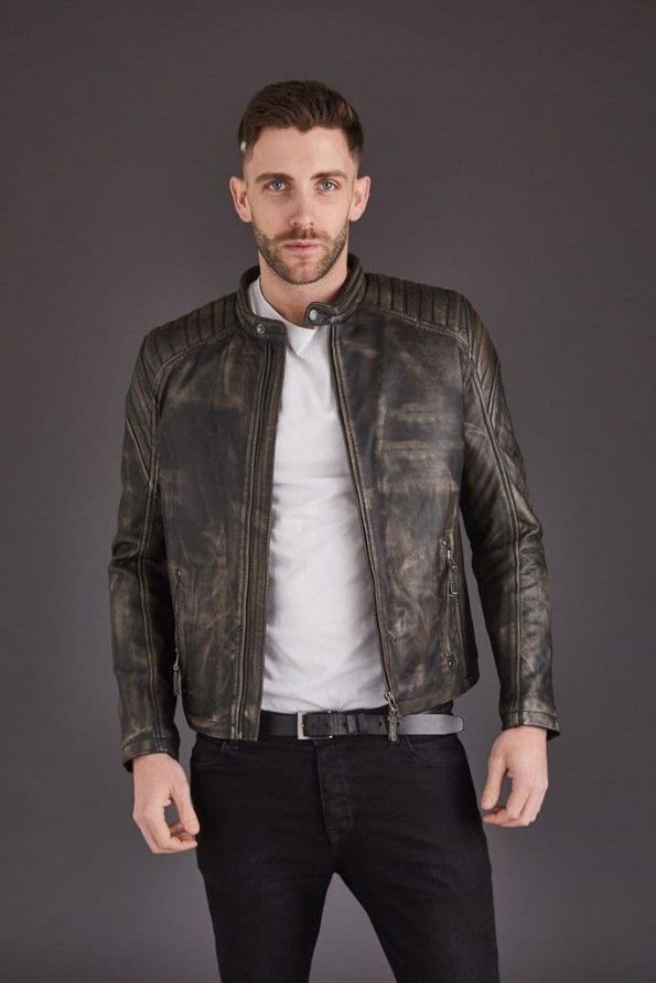 Vintage Style Biker Leather Jacket For Men open zip