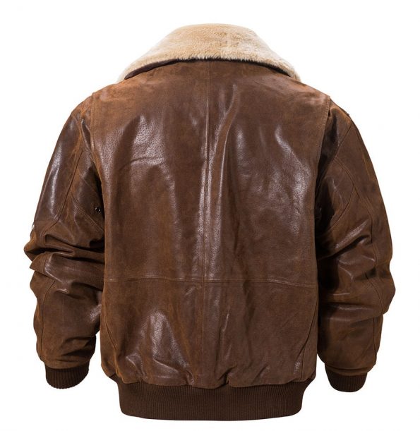 Vintage Style Shearling Flying Army Leather Jacket For Men brown back