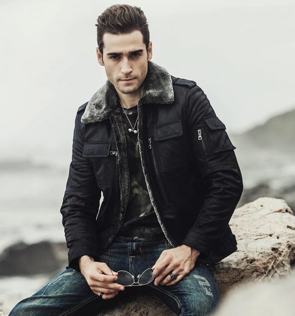 Winter Black Snuff Shearling Leather Jacket For Men front2