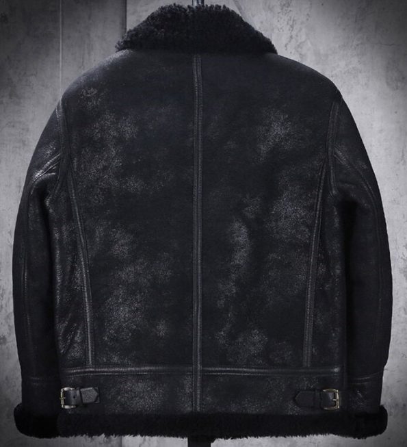 Winter Style Black Snuff Fur Leather Jacket For Men back mokup