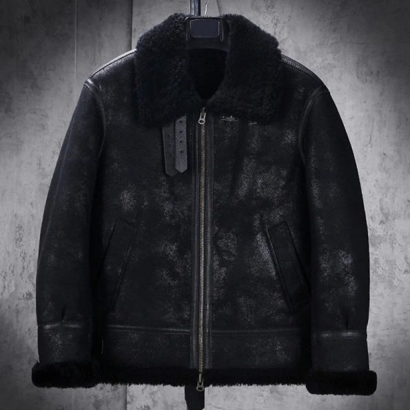 Winter Style Black Snuff Fur Leather Jacket For Men front mokup