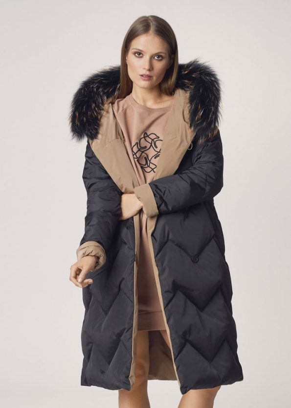 Women Reversible Fur Hood Jacket For Winter front open