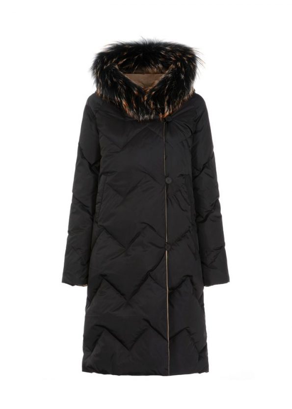 Women Reversible Fur Hood Jacket For Winter front without model