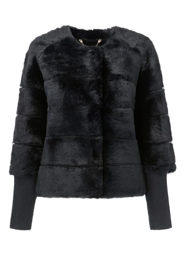 Womens Short Style Black Fur Coat without model