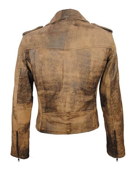 Distressed Brown Vintage Leather Jacket For Women back