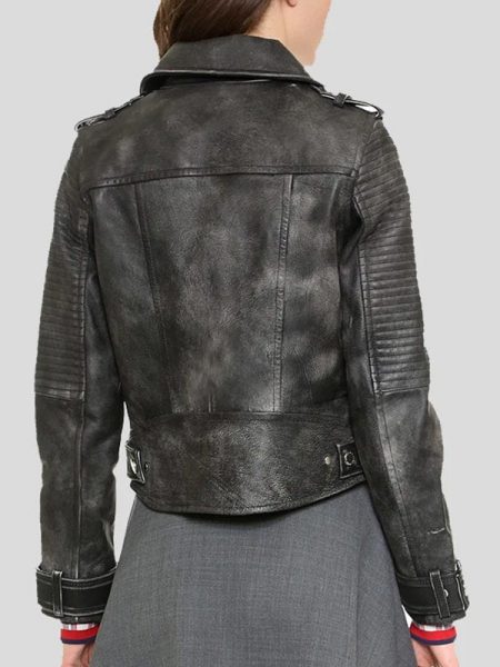 Quilted Black Vantage Leather Jacket For Women back