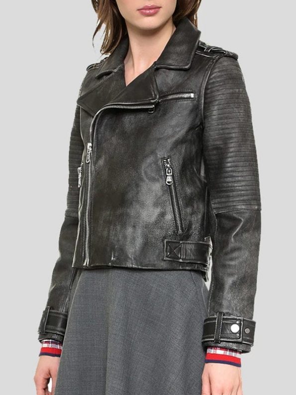 Quilted Black Vantage Leather Jacket For Women front