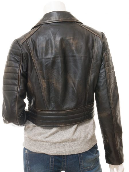 Vintage Leather Biker Jacket For Women Back