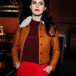 Alexandra-Daddario-Brown-Fur-Leather-Jacket